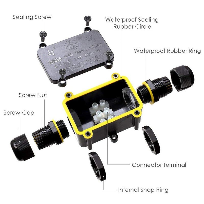 ILSSLI FX Junction Box Waterproof IP68 2 Way Plug Line M20 Coaxial Cable Connector Wire Range 5 to 12mm Outdoor External Electric Power Cord Boxes - Image 4